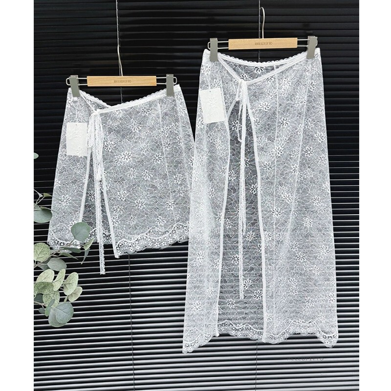 Korean Lace Half Skirt for Women, Sheer Lace Trim, Mesh Skirt Overlay, Atmospheric Layered Look, Mid-Length Skirt