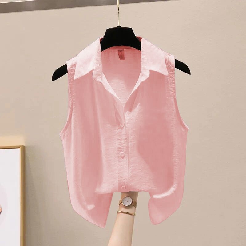 Summer Solid Color Sleeveless Chiffon Shirt for Women, Stylish and Trendy Design, Versatile Outerwear Vest Top
