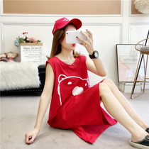 Big Code Womens Dress Dress 2020 New Summer Sleeveless Vest T-Shirt Dress Children Long With A Knee Loose