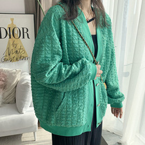 Green small fragrant wind jacket woman 2022 Early spring and summer new loose long sleeves net red small sub-cardiovert blouses