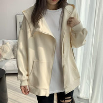 Beige Xiaowei Weater jacket woman 2022 Spring and autumn new loose students even hat blouses design sensation Chauded