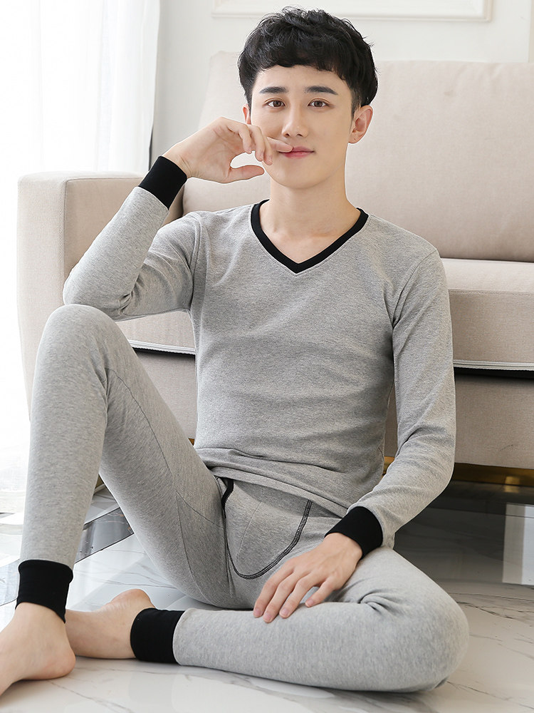 Men's autumn clothes sanitary pants set cotton teen shirt inner pants base winter and autumn clothes tide hot clothes set