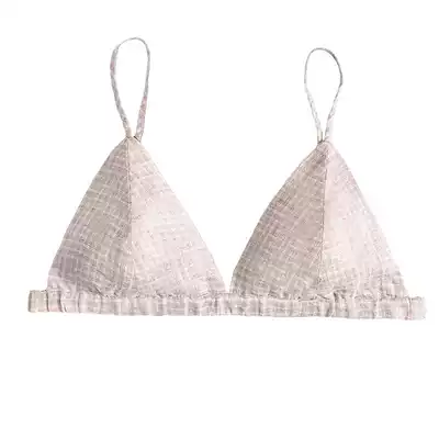 Chen Xiaoman pure linen check without steel rim Ultra-thin bra Natural material with chest cotton French underwear bralette