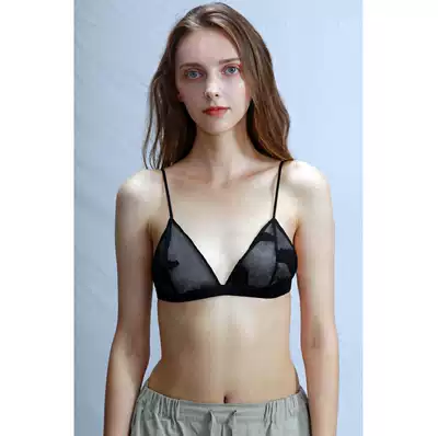 Chen Xiaowan mulberry silk silk bra no steel ring ultra-thin triangle cup embroidered bra French underwear bralette