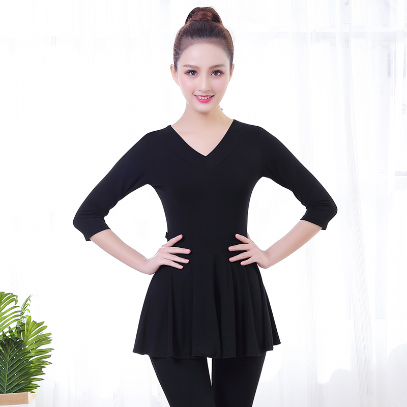 Deconidia yoga blouse female midsleeve Modell skirt hem one-piece dress Yoga clothes Yoga clothes summer autumn sports upper