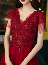 Shoulder tassel toast bride 2021 new summer wine red wedding dress atmospheric return clothes usually wear
