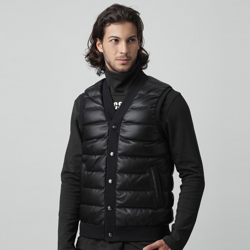 Duvet suit waistcoat 2021 new sheep leather male short section 100 lap swarm vest white goose down warm and shoulder waistcoat