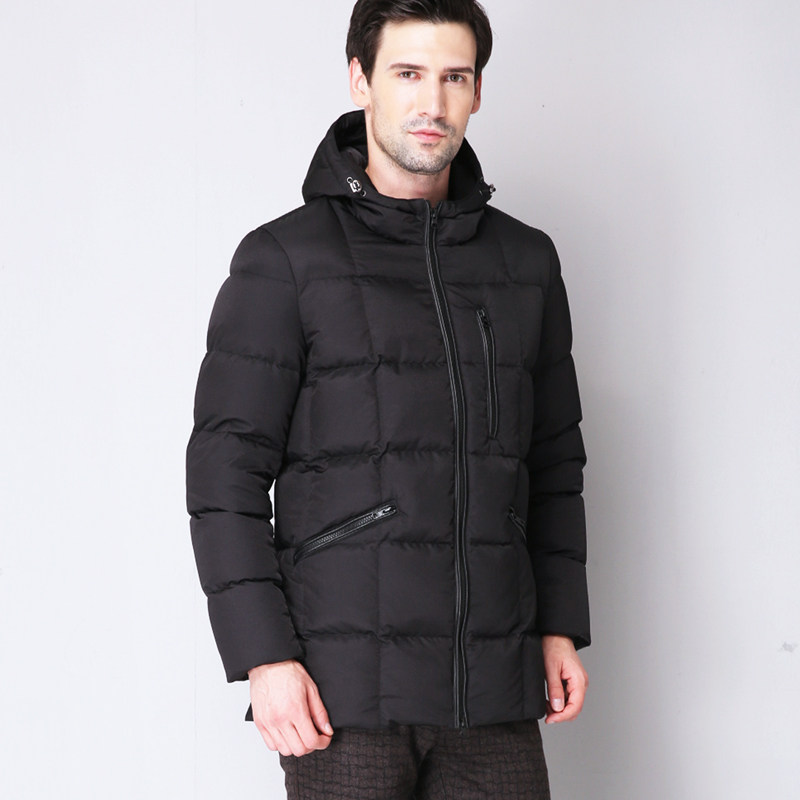 French set down jacket men's mid-length version of self-cultivation thickened cold-proof warm winter jacket youth hooded white goose down jacket