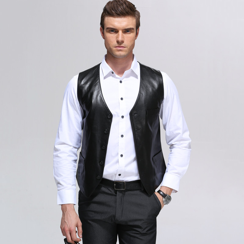 French leather vest men's thin slim business British suit vest short warm waistcoat leather vest spring and autumn