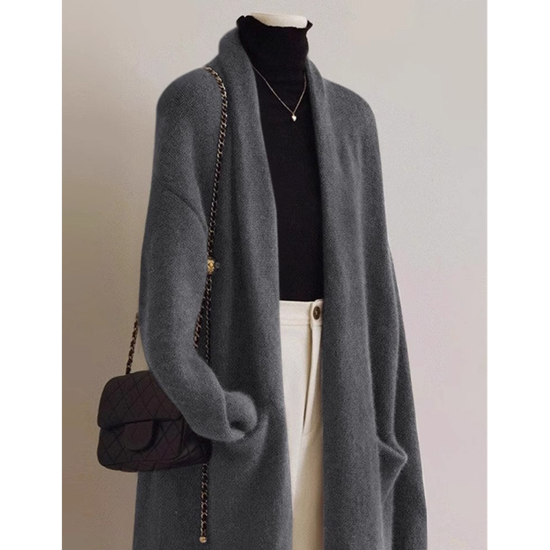Gray Knitted Cardigan for Women, Autumn and Winter, Lazy Style, Mid-Length Coat, Soft and Fluffy, Over-The-Knee Sweater, European Style, High-End Feel Coat Gray Knitted Cardigan for Women, Autumn and Winter, Lazy Style, Mid-Length Coat, Soft and Fluffy, Over-The-Knee Sweater, European Style, High-End Feel Coat