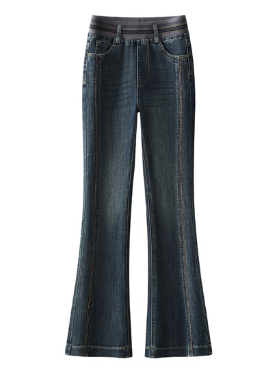Dark blue bootcut jeans for women autumn 2025 new autumn retro horseshoe pants high waist slim flared pants
