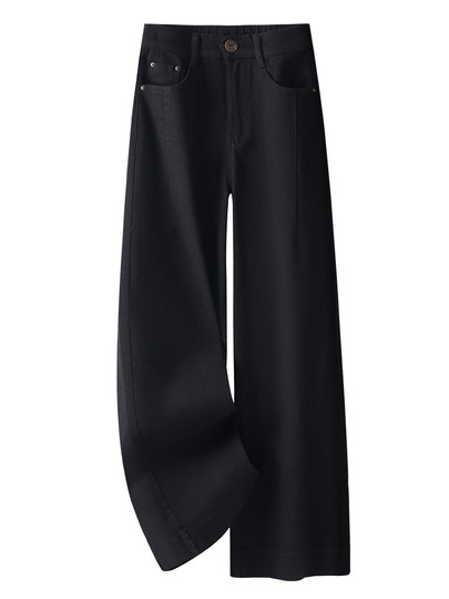 Brown wide-leg jeans for women autumn 2025 new autumn and winter thickened trousers high-waisted narrow version slimming straight pants