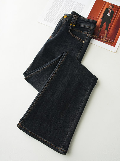 Black velvet bootcut jeans for women 2025 new autumn and winter horse hoof pants thickened high waist slim flared pants