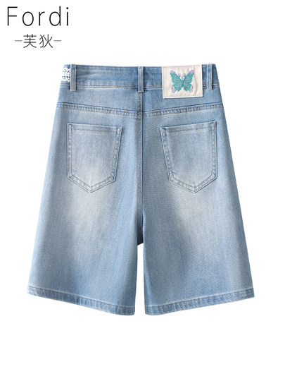 Light color denim shorts for women summer 2025 new summer thin loose straight leg five-point pants slim summer hot pants