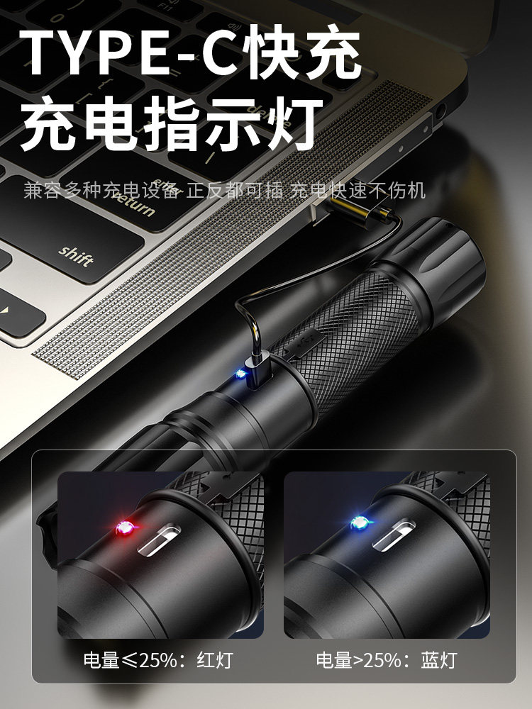 Flashlight with Strong Light, Rechargeable, Ultra-Bright, Outdoor Long-Range, Mini, Portable, Multifunctional Led Hand Light for Children, Xenon