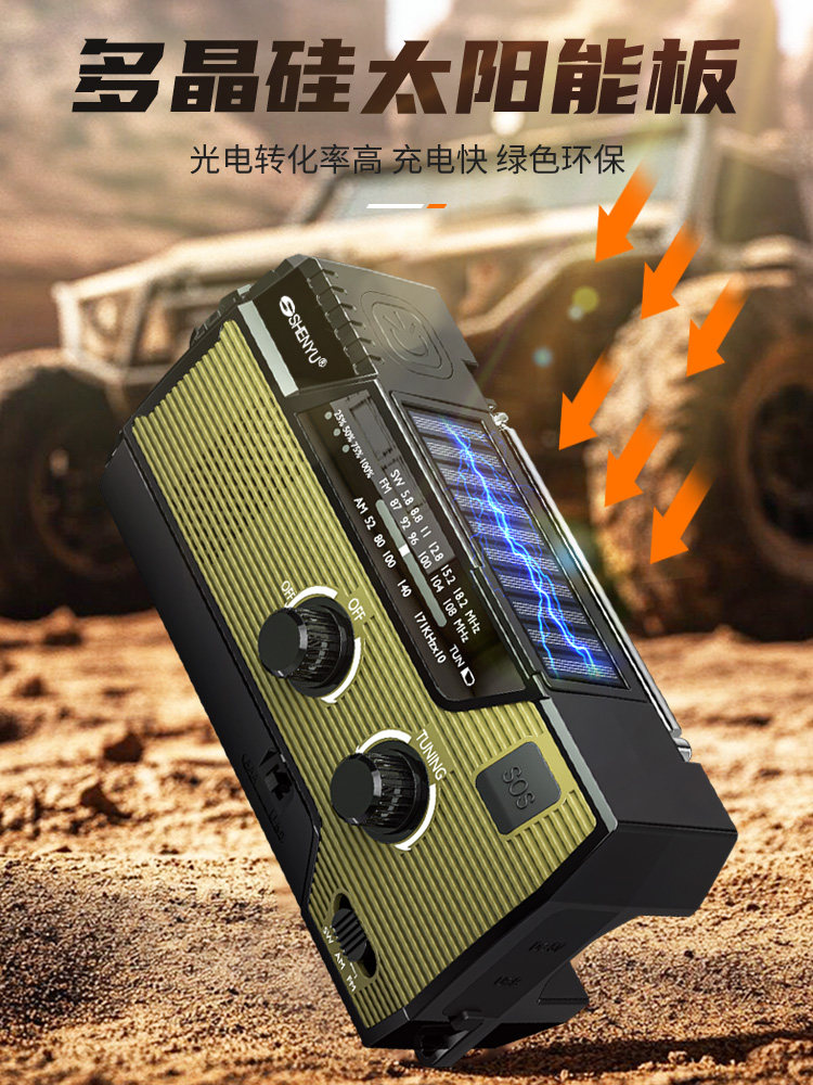 Solar-Powered Emergency Hand-Crank Radio, Disaster Prevention and Combat Readiness, Multi-Functional Power Bank, Flashlight, Doomsday Survival Kit