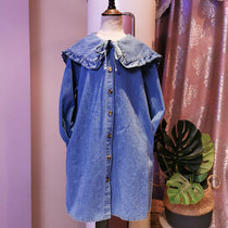 Childrens clothing 2022 Spring loaded girls Spring and autumn foreign air Han version Jeans Shirt Children Korean version Turned Cowboy Cloth Shirt