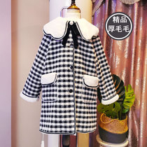 Girl Thickening Ocean Qi Bird Checkered Jacket 2021 New Korean Version Winter Dress Children Loaded With Fluff Fur Coats