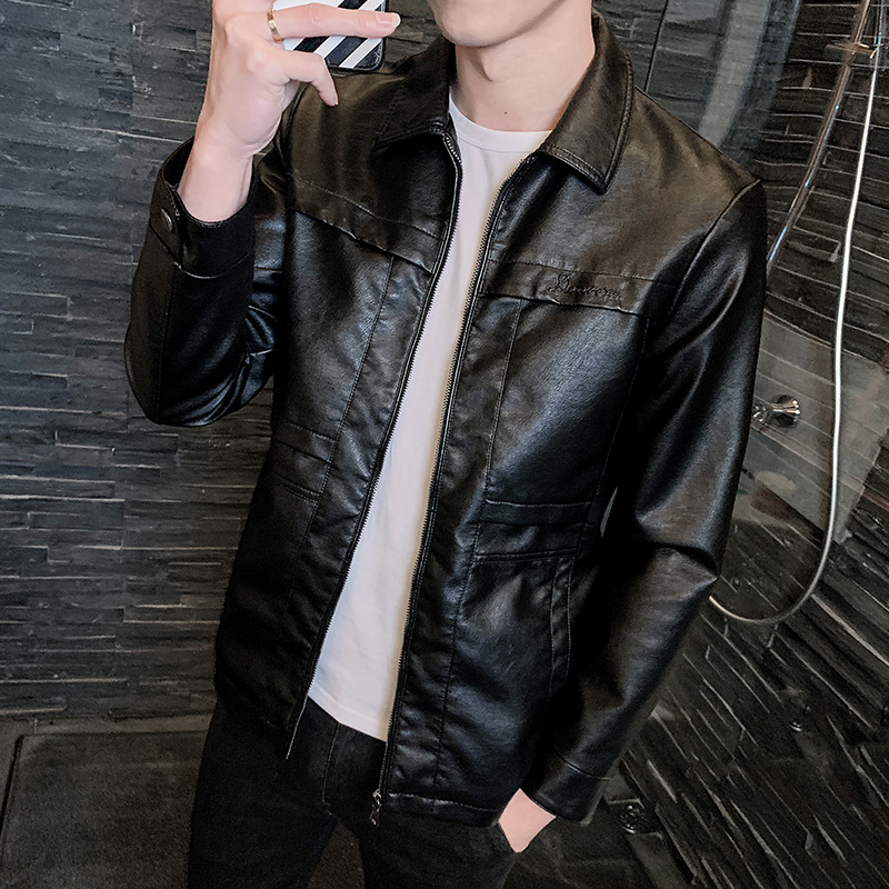 Leather men's 2019 autumn new leather jacket Korean version of the trend of self-cultivation handsome motorcycle clothing men's spring and autumn PU jacket