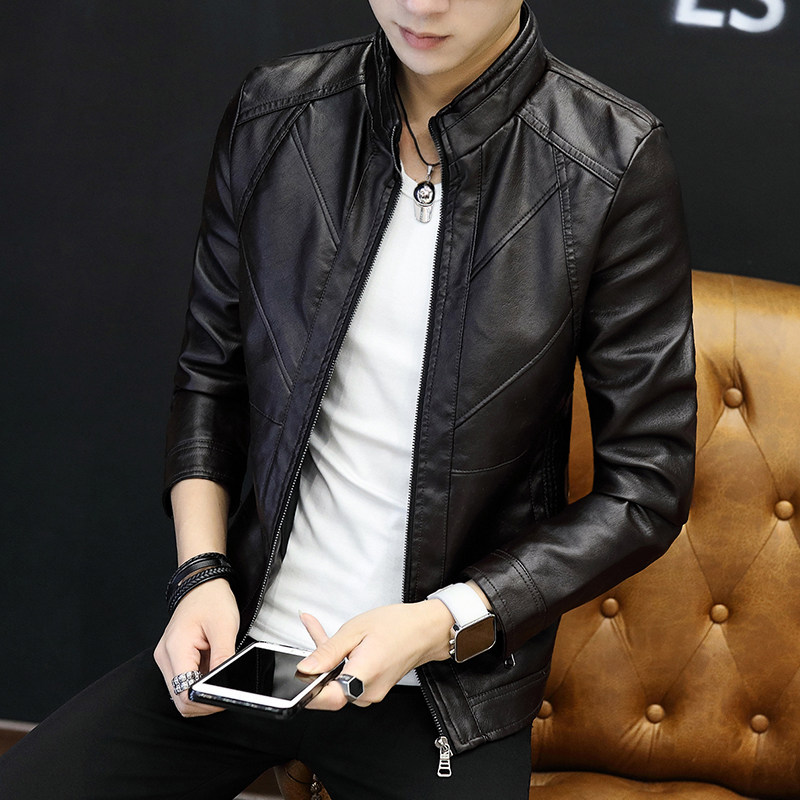 Leather men's Korean version of the men's coat slim trend 2020 autumn and winter new men's handsome youth leather jacket