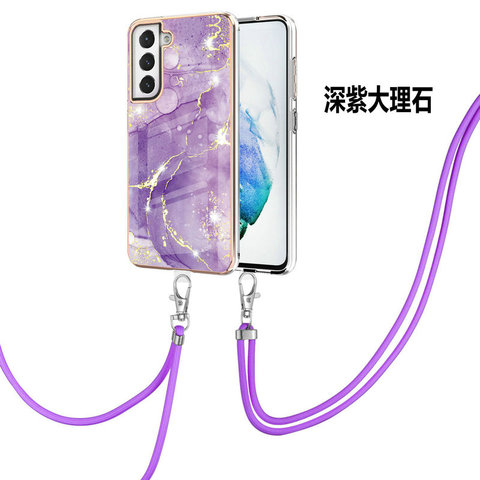 Purple — Marble Pattern Girls Crossbody Lanyard Strap Chic Stylish S23, S23 Plus, S23 Ultra, S22, S22 Plus, S22 Ultra, S21