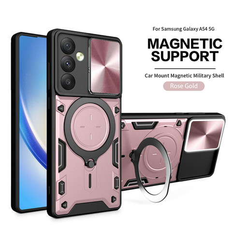 Pink — Camera Lens Slider Protection Ring Finger Holder Kickstand Tough Shockproof A13 5G, A23 5G, A33 5G, A53 5G, A73 5G