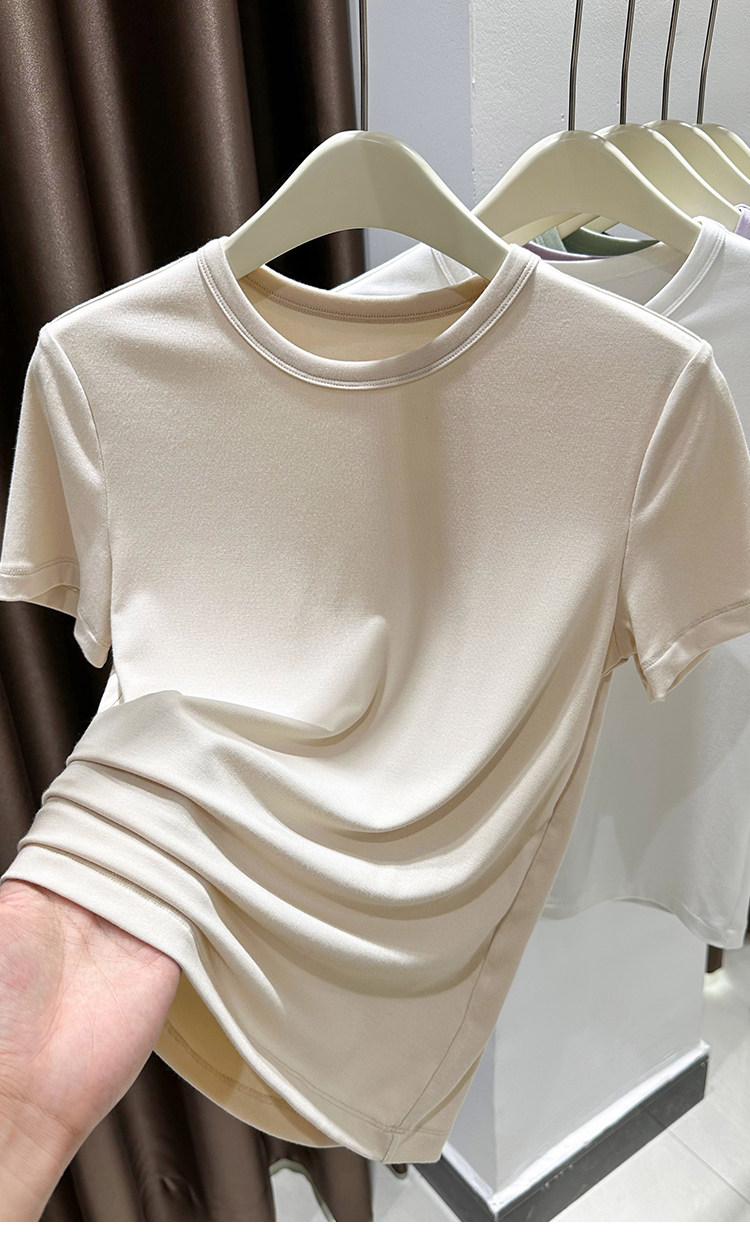 Трикотажная летняя базовая приятная телу тонкая футболка с коротким рукавом с круглым воротником 