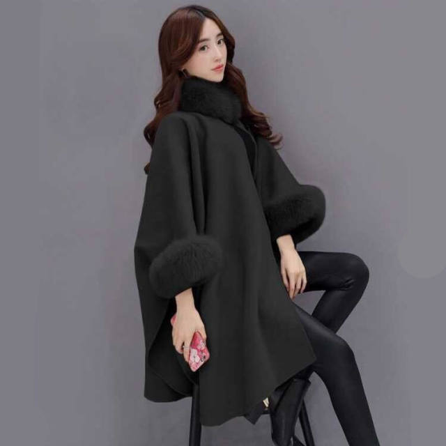 155 ຜູ້ຊາຍຂະຫນາດນ້ອຍ shawl cloak woolen coat high-end ແບບ Hepburn ຄົນອັບເດດ: stand-up collar cashmere coat ຍາວກາງຂອງແມ່ຍິງ