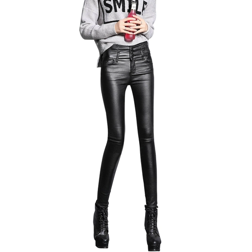 Зимние утепленные черные штаны, высокая талия, по фигуре, в обтяжку