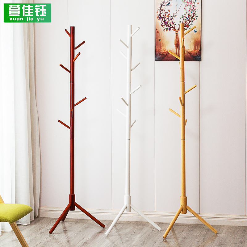 Solid wood coat rack Simple modern hanger floor-to-ceiling simple bedroom clothes rack Household living room storage