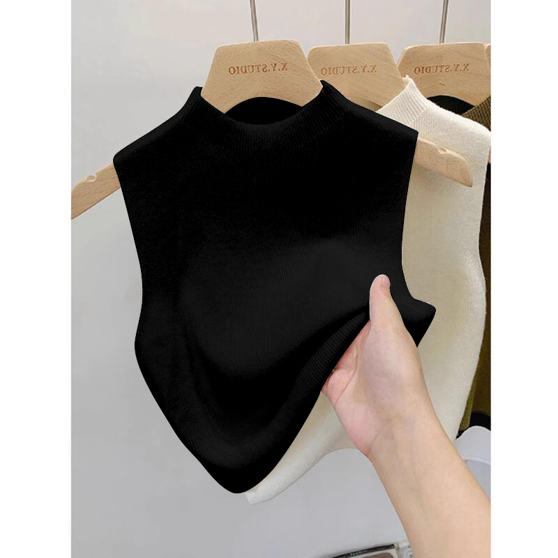 Knitted Camisole for Women, Suitable for Autumn and Winter, Can Be Worn as Outerwear or under a Suit, Sleeveless Half-Turtleneck Sweater Top, Mid-Neck Base Shirt