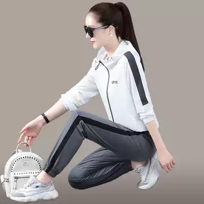 Light luxury brand sports suit women autumn 2021 New hooded foreign style casual quick-drying running suit two-piece set
