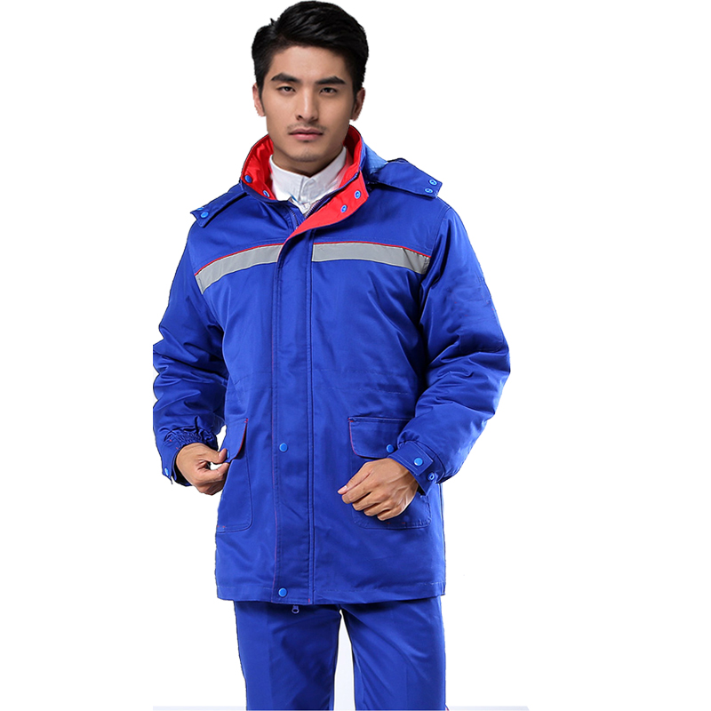 Antistatic blue petrol station cotton clothes working clothes in winter clothing with long version thickened abrasion-proof thermal protective clothing