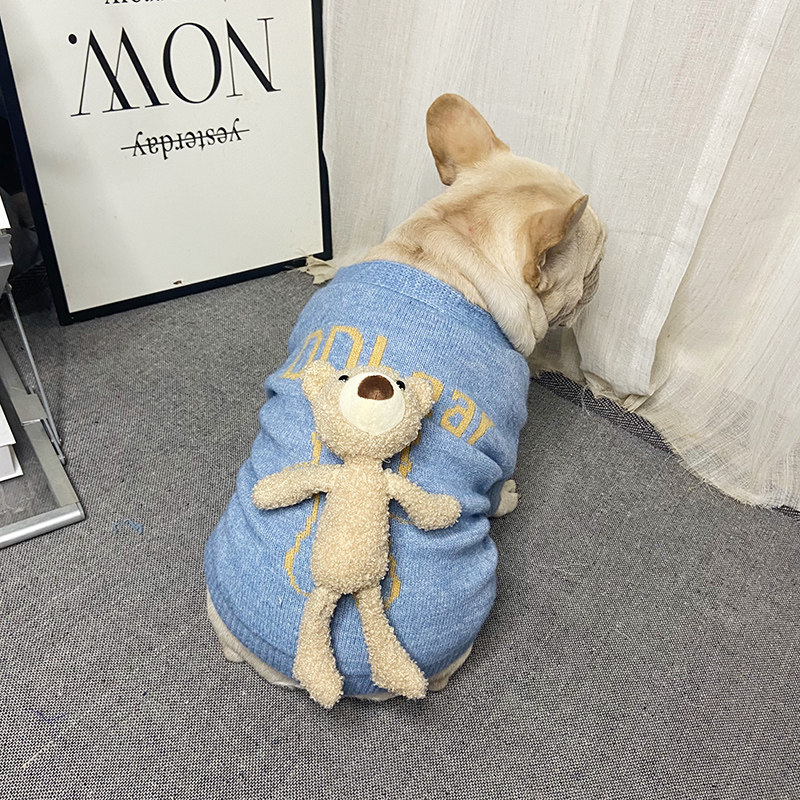 Net Red Pet Clothes Thickening Little Bear Sweater Dogfight Bago Bully Bully Bibbie Warm Knit Jacket Fat Dog Clothing