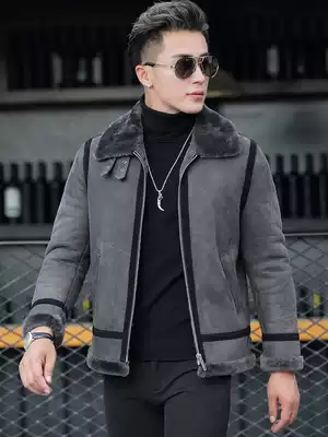 Haining Sheepskin Lambskin original ecological fur one-piece men's short lapel leather jacket thickened leather jacket