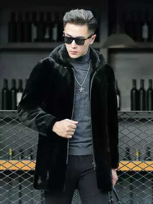 Winter Haining Leather City Men's Zip Hooded Medium Long Edition Mink Coat Whole Mink Fur Fur Fur Coat