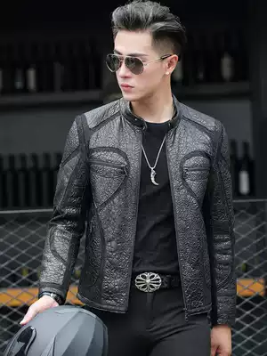 Haining leather leather clothing men's short stand-up collar casual goatskin thin jacket trendy men retro motorcycle leather jacket