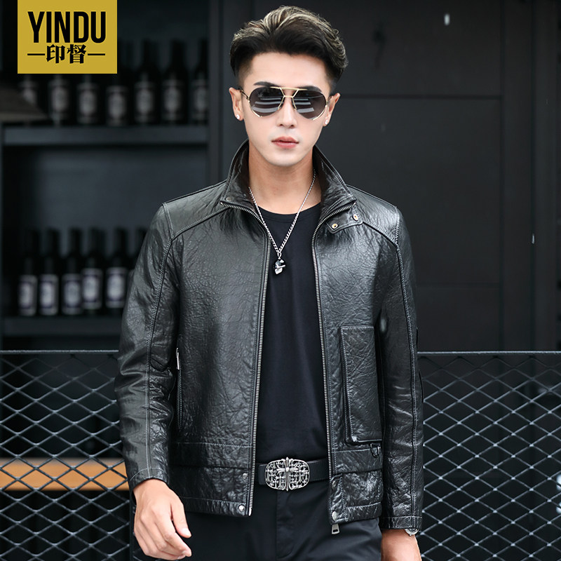 2020 Autumn Henning Sheep Leather Retro Short leather jacket genuine leather leather jacket man stand single layer of leather thin coat tide