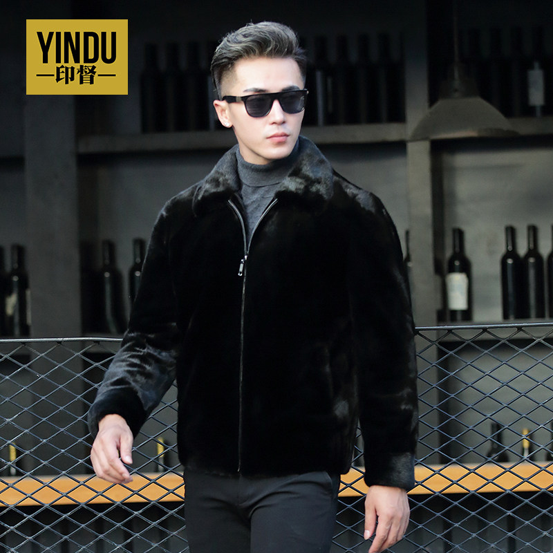 Winter Haining imported mink fur coat men's whole mink lapel velvet mink fur jacket middle-aged and elderly coat