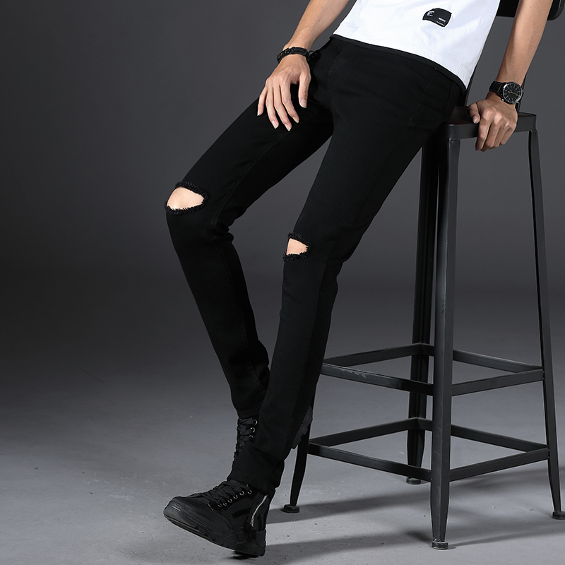 Men's Ripped Jeans, Slim Fit, Skinny Leg, Stretchy, Straight Leg, Slimming, Ripped Black Men's Casual Long Pants Men's Ripped Jeans, Slim Fit, Skinny Leg, Stretchy, Straight Leg, Slimming, Ripped Black Men's Casual Long Pants