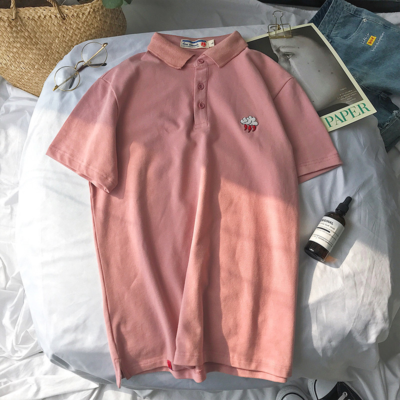 Harajuku bf ve áo thẻ triều polo áo sơ mi nam ngắn tay t-shirt Hàn Quốc phiên bản của xu hướng lỏng lẻo ins nửa tay áo cảng gió