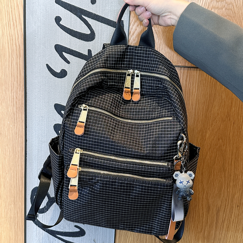 Hong Kong 2026 New Waterproof Nylon Lightweight Plaid Backpack Women's Casual Travel Backpack Multi-Functional Mountaineering Bag