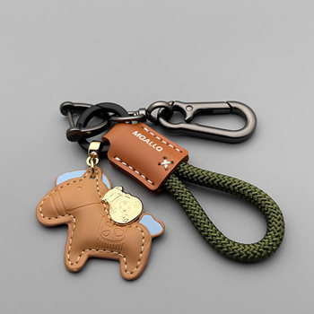 2026 New Model Get Rich Immediately Cartoon Keychain Creative Handmade Woven Rope Car Pendant Leather Keychain