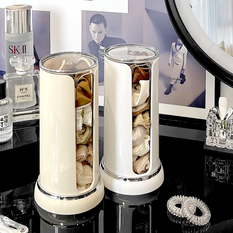 Rotating hair ring containing cylinder head rope containing box hair accessories containing large intestine anti-dust leather fascia ornament box pull-out display-Taobao