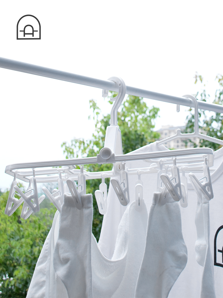 Dongha dormitory balcony Plastic multi-function windproof folding hanger Multi-clip underwear socks drying magic hanger