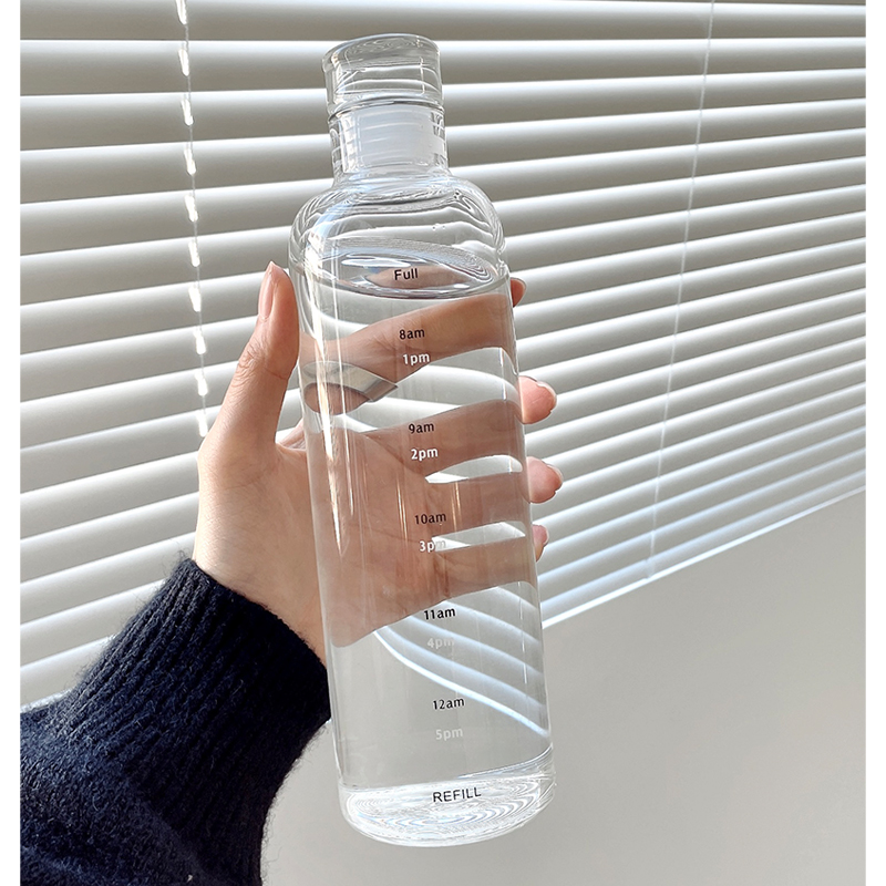 Time scale glass water cup female transparent take-out portable large-capacity portable drinking cup high-value ins style