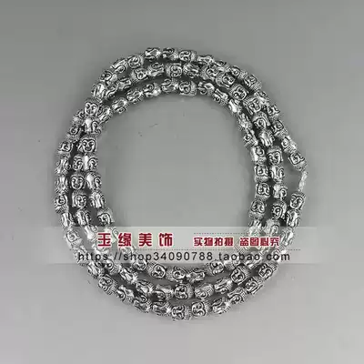 Micro-made old seedlings silver and white copper necklace 108 pieces double-sided Buddha head necklace chain Shakyamuni Buddha total length 112 cm