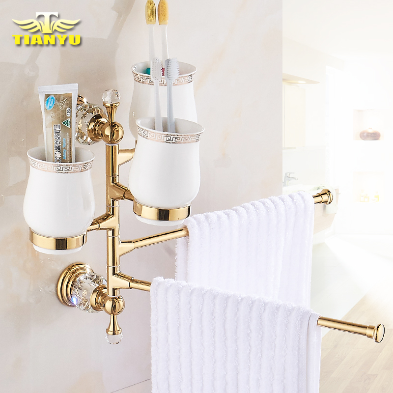 Golden Creative Toothbrush Rack Fur Towel Rack Suit Wall-mounted Gargle Cup Wall-mounted Bathroom Shelve Towel Rod