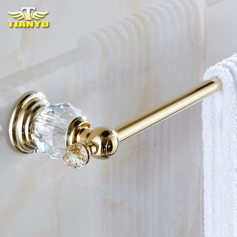 Light Luxury European-Style Single Towel Rack, Crystal Gold Bathroom Accessories, Bathroom Copper Towel Bar, Diamond Model, No Drilling Required