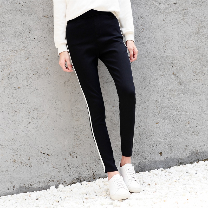 Quần legging cạp cao nữ mặc mùa thu 2018 mới Hàn Quốc phiên bản skinny skinny 9 điểm chân bút chì quần đen quần nữ big size